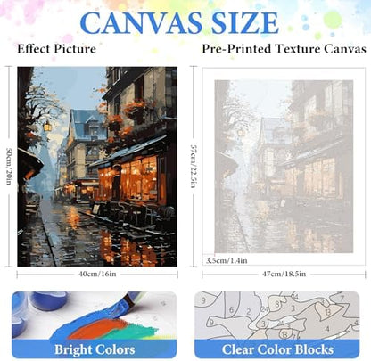 PRASIO Paint by Numbers Kit for Adults Beginner, Street View Adult Paint by Number Kits on Canvas, DIY Acrylic Watercolor Oil Paint by Number for Adults for Home Decor Gift 16x20 Inch - Image 3