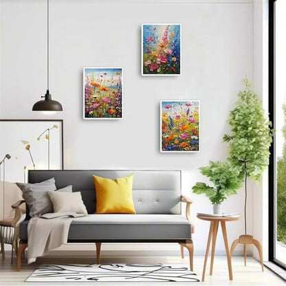 Jiqinsiye 3 Pcs DIY Flower Paint by Numbers for Adults,Wooden Framed Painting by Number Kits on Canvas,Acrylic Color by Numbers for Adult Beginner,Gifts Decor for Home Wall Room (Flower) - Image 3