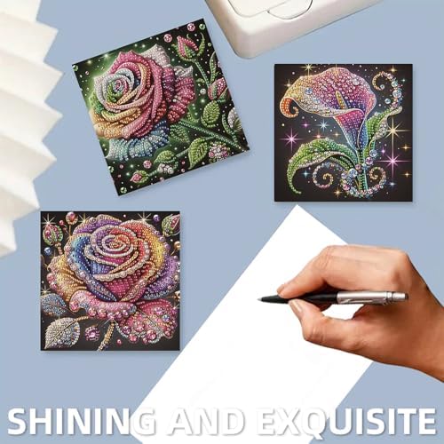 Diamond Art Cards with Envelopes–6PCS DIY Diamond Painting Greeting Cards Kit | Card Making Kit with Bling for Adults & Beginners | Birthday,Holiday & Thank You Cards (Rose Flower) - Image 6