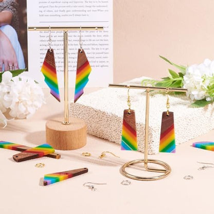 Elecrelive 7 Pairs Rainbow Wooden Dangle Earrings Kit Stripe Wood Charms with Earring Hooks Triangle Teardrop Wood Earring Pendants Resin Wood Charms for Jewelry Craft Making - Image 3