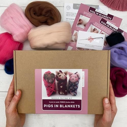 Bergin & Bath Needle Felting kit - Pigs in Blankets. A Festive Christmas Craft kit for Adults and Teens. Learn to Make Felted Decorations from Wool. - Image 4