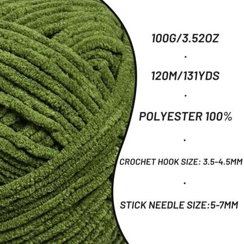 3 Packs Plush Chenille Chunky Crochet Yarn - Baby Yarn for Crocheting Soft - Velvet Yarns Knitting for Blankets Crafts - Fluffy Amigurumi Yarns 300g / 393yd (3 Pine Green) - Image 2