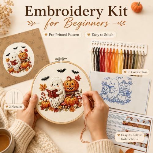 YOUDRN Halloween Ghost Reading Book Embroidery Kit for Beginners Adults - Image 3