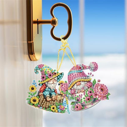 15 pcs Summer Theme Diamond Art Keychain Ornaments Double Sided 5D DIY Diamond Painting Keychain Kits for Adults Key Ring Art Pendant Decor (Gnome) - Image 4