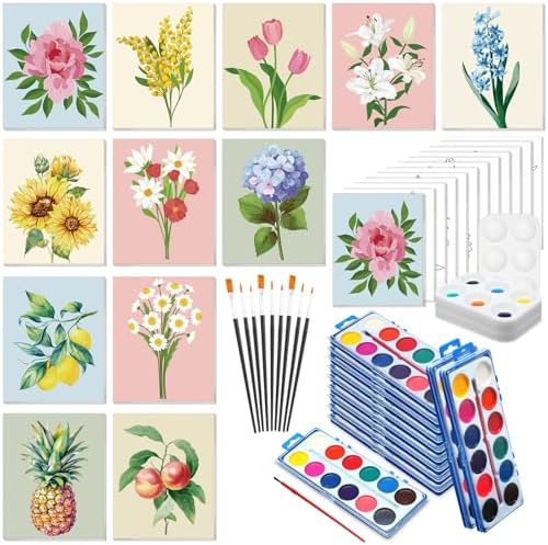 Ctosree 12 Sets Pre Drawn Canvas Kit for Painting,Simple Flower,8 x 10 in by Ctosree