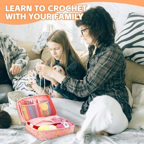 HATINXIA 58pcs Crochet Kit Beginners, Crochet Hook Set with Yarn, Portable Crocheting Kit for Starter, Ergonomic Crochet Needles Tools DIY Knitting Accessories for Experienced Crochet Lovers, Cats - Image 7