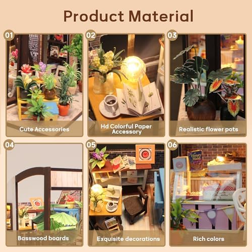Flever Dollhouse Miniature DIY House Kit Creative Room with Furniture for Romantic Valentine's Gift(Time of Coffee) - Image 6
