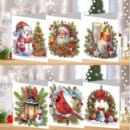 jinglinhh 6pcs Diamond Art Painting Christmas Snowman Cardinal Candle Greeting Cards with Envelopes, DIY Card Making Kits for Adults, Diamond Art Postcards Christmas Cards Craft Gifts - Image 4