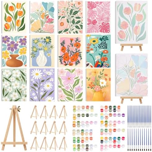 12 Set Paint by Numbers Kit for Adults with 8x12 In Simple Flower Painting by KaGrbves