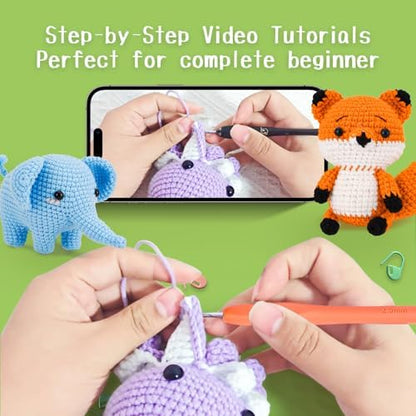 Gerute Crochet Kit for Beginners, 6 PCS Amigurumi Animal Family Starter Kit with Step-by-Step Video Tutorials & Illustrated Guide, 40% Extra Yarn, DIY Family Craft Gifts for Adults & Kids - Image 2