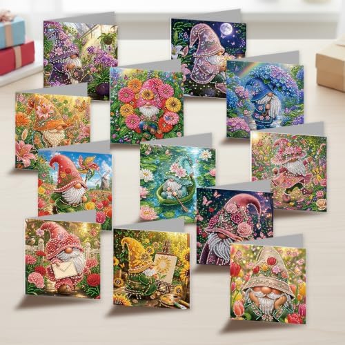 LAKEQUILL DIY Diamond Art Painting Greeting Kit, 12 Pieces, Creative Craft Set，Garden Goblin - Image 2