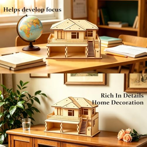 3D Wooden Puzzle for Adults, DIY Miniature Garden Villa Building Two Layer - Image 6