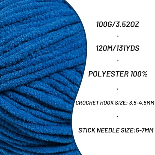4 Pack Plush Chunky Chenille Yarn for Crocheting, Soft Fluffy Velvet Yarn for Crocheting Amigurumi, Fuzzy Baby Blanket Knitting 400g/524yds Bulky(4 Blue) - Image 2