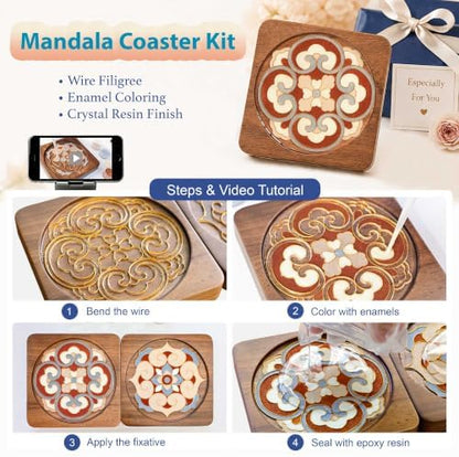 Cloisonne Kit, DIY Coasters Craft Kits, Filigree Enamel Art, Mandala - Image 2
