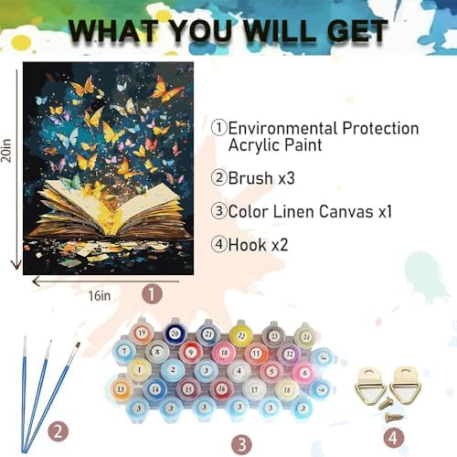 TCDZMYGS Book Paint by Numbers Kit for Adults Beginner,Butterfly Adult Paint by Number Kits on Canvas Without Frame,DIY Acrylic Oil Painting by Numbers Kits for Home Wall Decor 16x20 inch - Image 5