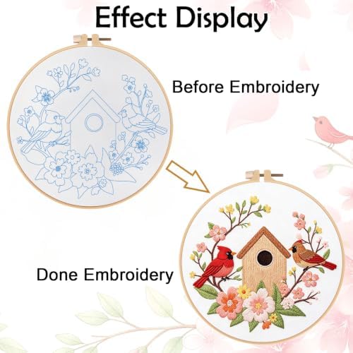 Louise Maelys Cardinal Birdhouse Flowers Embroidery Kit for Beginners - Image 3