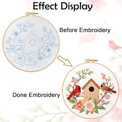 Louise Maelys Cardinal Birdhouse Flowers Embroidery Kit for Beginners - Image 3