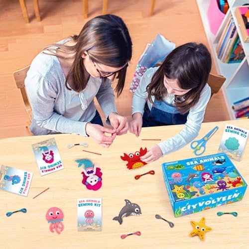 CiyvoLyeen Sea Animals Sewing Kit Mermaid DIY Felt Plush Craft Kit Make Your Own Ocean Animals Gifts for Beginner Boys and Girls Educational Kids Art Craft Supplies Set of 12 - Image 6