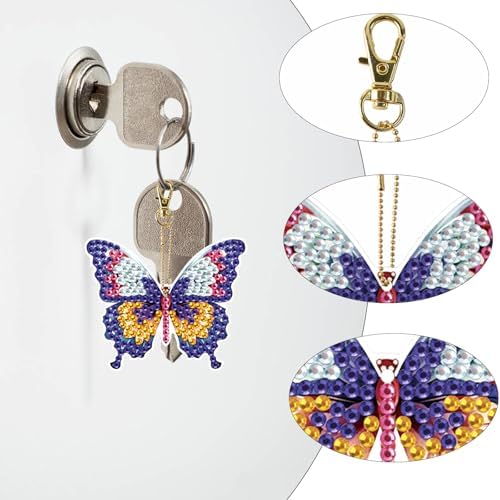 LazyFold 6Pcs Diamond Art Keychain Ornaments Kits for Adults,DIY Animals Butterfly Diamond Painting Keychain,Key Ring Art Pendant Tree Decor Gift（Single-Sided） - Image 5