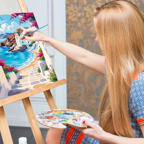 Mrnsiet Paint by Number for Adults Beginners, Easy Seaside Town Paint by Numbers Kits on Canvas, DIY Coastal City Oil Painting Kits Adults' Paint-by-Number Kits for Home Wall Decor 16x20 Inch - Image 5