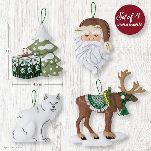 Bucilla Felt Applique 4 Piece Ornament Making Kit, Nordic Noel, Perfect for DIY Arts and Crafts - Image 2