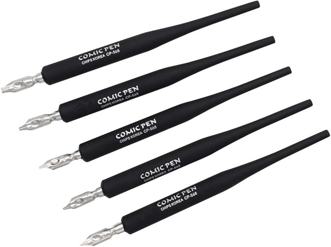 SIPLIV Plastic Professional Manga Gothic Pen Dip Pen Set with 5 Nibs Manga Calligraphy Drawing Pen Kit - 5 Pcs, Black