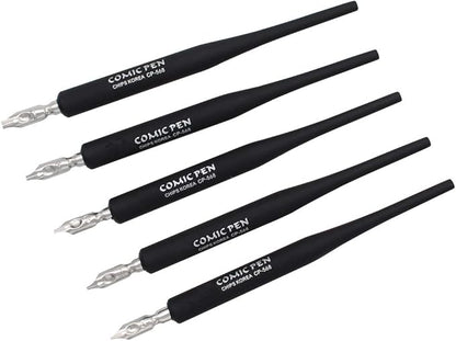SIPLIV Plastic Professional Manga Gothic Pen Dip Pen Set with 5 Nibs Manga Calligraphy Drawing Pen Kit - 5 Pcs, Black
