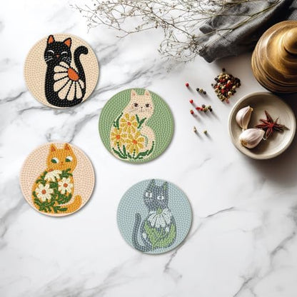 8 Pcs Cat Diamond Art Coasters Kit, Flower Diamond Painting Coasters with Holder, 5D Gem Art Coaster, DIY Crafts Diamond Dots for Gift Home Decor - Image 5