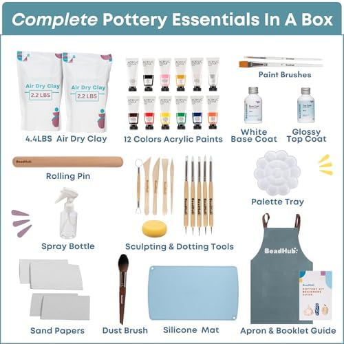 Air Dry Clay Pottery Kit for Adults Beginner, Starter Kit with 4.4Lbs Air-Dry Modeling Clay, Sculpting Tools, Paint & Glaze, Molding, Sculpt & Painting Set Hobby DIY Art Craft Kits (Gray Beige) - Image 5