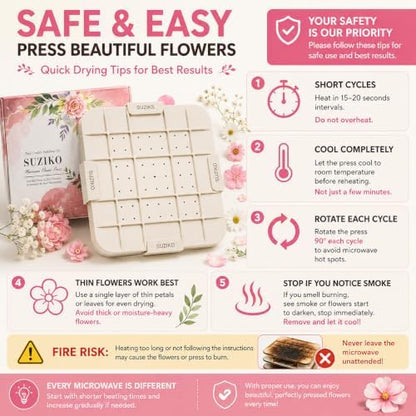 Suziko 9 Inch Microwave Flower Press Kit with Photo Frame - Quick Dry Flower Pressing Machine with Reusable Fabric, Ideal Gift for Flower Lovers - Image 2