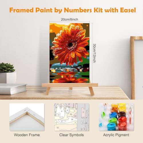 MOGTAA Daisy Paint by Numbers Kit for Adults Beginners with Frame, Landscape Adult Paint by Number Kits on Canvas with Easel, Easy DIY Flowers Oil Painting Kits for Home Decor, 8x12in - Image 2