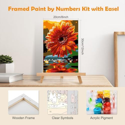MOGTAA Daisy Paint by Numbers Kit for Adults Beginners with Frame, Landscape Adult Paint by Number Kits on Canvas with Easel, Easy DIY Flowers Oil Painting Kits for Home Decor, 8x12in - Image 2