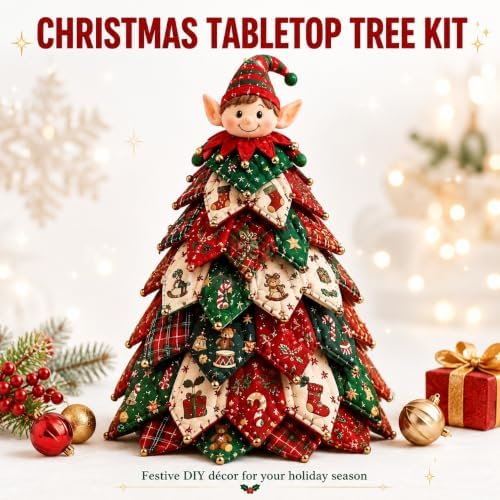 DIY Halloween Christmas Quilted Fabric Tree Kit, 3D Padded Patchwork Sewing Craft Kit for Beginners, Home Office Mantel Shelf Tabletop Decor, Handmade Holiday Gift for Craft Lovers (Christmas #E) - Image 2