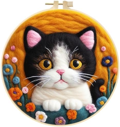 Dog Cat Owl Animals DIY Needle Felting Starter Kit Beginner Needle Felt Kit Photo Frame, Foam Mat, Wool Felt Painting with Tools Frame and Instructions for Beginners and Art Crafters, Style 4 by Surakey