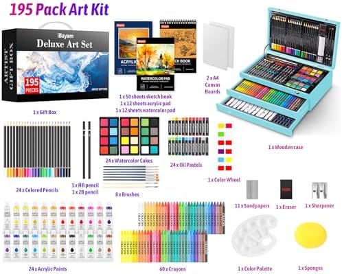 iBayam 195PCS Art Supplies Kit, Sketch Book, Acrylic Pad, Watercolor Pad - Image 2