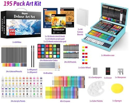 iBayam 195PCS Art Supplies Kit, Sketch Book, Acrylic Pad, Watercolor Pad - Image 2