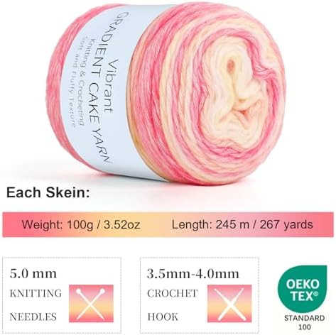 Aeelike Cake Yarn for Crocheting, Soft Ombre Crochet Yarn, Pink Yellow - Image 3