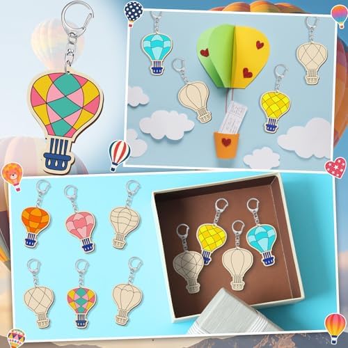 RattanView 24 Pcs Hot Air Balloon Craft Color Your Own Keychains - Image 6