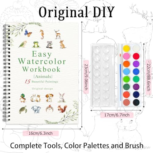 Watercolor Workbooks, 16 Colors Water Color Books Paint Set for Adults, Watercolor Coloring Book for Beginners, Water Color Workbook, 15 Beautiful Paintings for Beginners (Animals) - Image 2