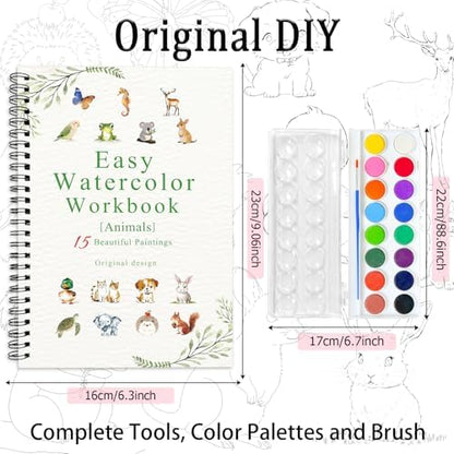 Watercolor Workbooks, 16 Colors Water Color Books Paint Set for Adults, Watercolor Coloring Book for Beginners, Water Color Workbook, 15 Beautiful Paintings for Beginners (Animals) - Image 2