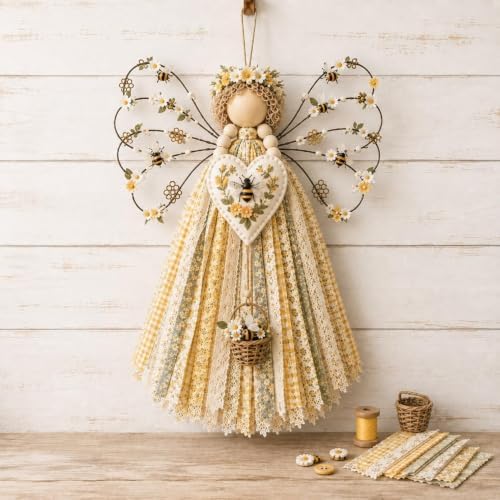 CHIANART Angel Fabric Hanging DIY Kit, Macrame Wall Weaving Craft,Crochet Wall Hanging Kit, Rustic Farmhouse Christmas Tree & Holiday Home Decor, Beginner-Friendly Handmade Gift for Women (A2) by Unknown