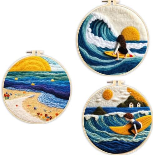 3 Sets Wool Felt Sets Seascape Scenery Needle Felting Kits DIY Handmade Wool Felt Painting Kits Home Decor Needle Felt Starter Sets Gifts with Instructions and Foam Pad for Beginners (Black) by Unknown