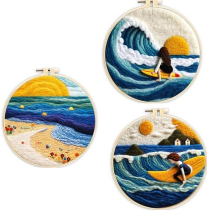 3 Sets Wool Felt Sets Seascape Scenery Needle Felting Kits DIY Handmade Wool Felt Painting Kits Home Decor Needle Felt Starter Sets Gifts with Instructions and Foam Pad for Beginners (Black) by Unknown