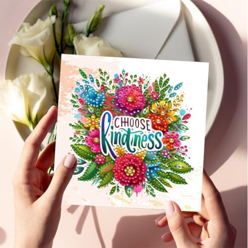 jinglinhh 6pcs Diamond Art Painting Flower Letter Greeting Cards with Envelopes, DIY Card Making Kits for Adults, Diamond Art Postcards Holiday Cards Craft Gifts - Image 6