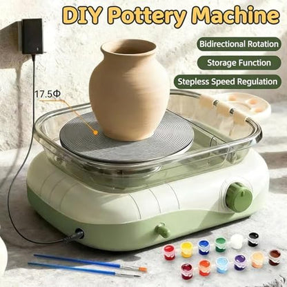Mini Electric Pottery Wheel for Kids & Adults with Foot Pedal, DIY Clay Kit with 8 Pottery Tools, for Ceramic Work & Beginners - Image 2