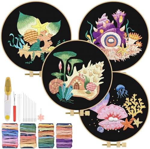 TINDTOP 4 Pack Embroidery Kit for Adult, Embroidery DIY Starter Kit by TINDTOP