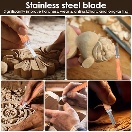 Wood Carving Kit, 23pcs Wood Carving Tools with 4 Wood Carving Knives 5 Detail Knives 9 Blocks, Whittling Kit DIY Art Craft Gift for Adults - Image 7
