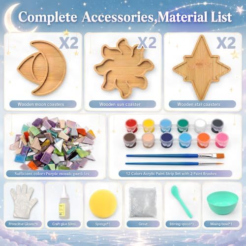 luperasol 6 Sets Coasters DIY Mosaic Tiles, Mixed Color, Boho Styles - Image 3