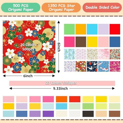 Hapray Japanese Origami & Star Origami Paper Kit, 1850 Sheets Colored Paper - Image 3