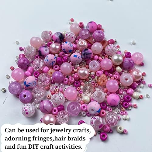 Assorted Glass Resin Beads Multi Size Colors Smooth Cracked Gravel Millet Spacer Beads for Bracelets Necklace Earring DIY Jewelry Making Craft(Pink Series) - Image 5